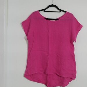 Terzo Millennio Womens Linen Top S Pink Lagenlook Button Back Made in Italy